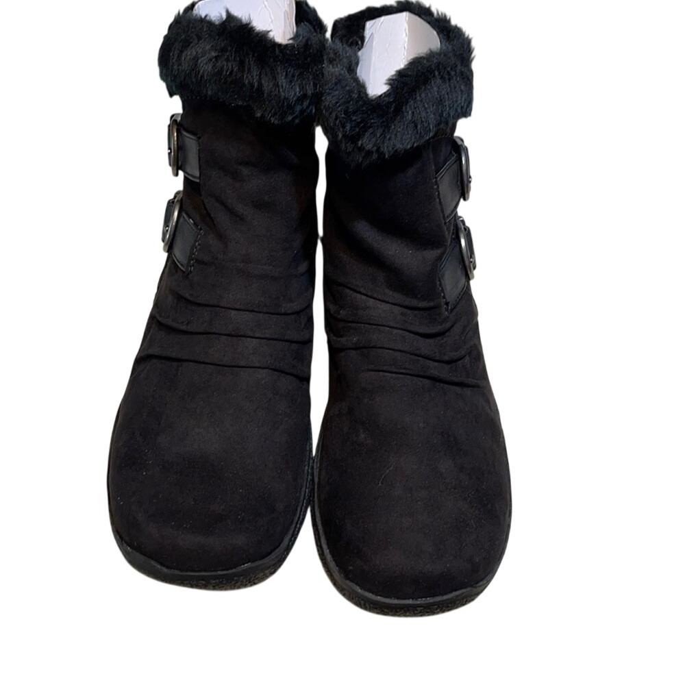 Kim Rogers Labella Black Faux Suede Faux Fur Trim Ankle Booties‎ Mens 8.5 M New